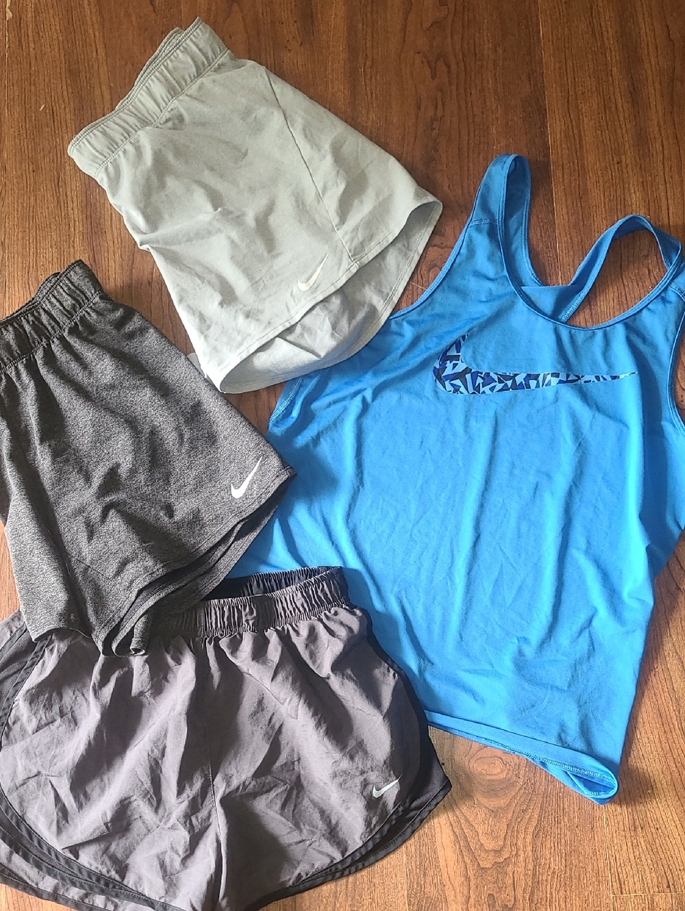 Nike Blue Tank Top with Gray and Charcoal And 3 Shorts Bundle Size L